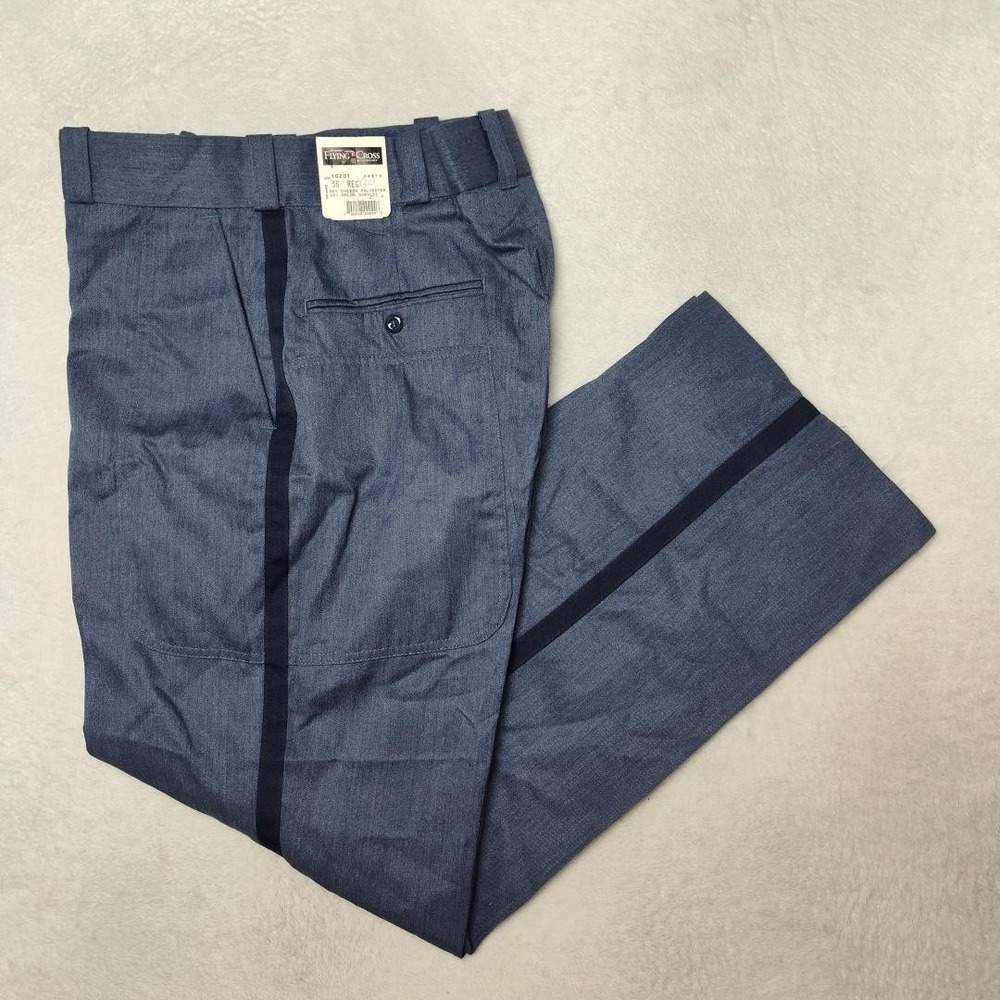 Flying Cross Pants Men 36x30 Blue Chambray Dress Pants Flat Work Stripe USA Made